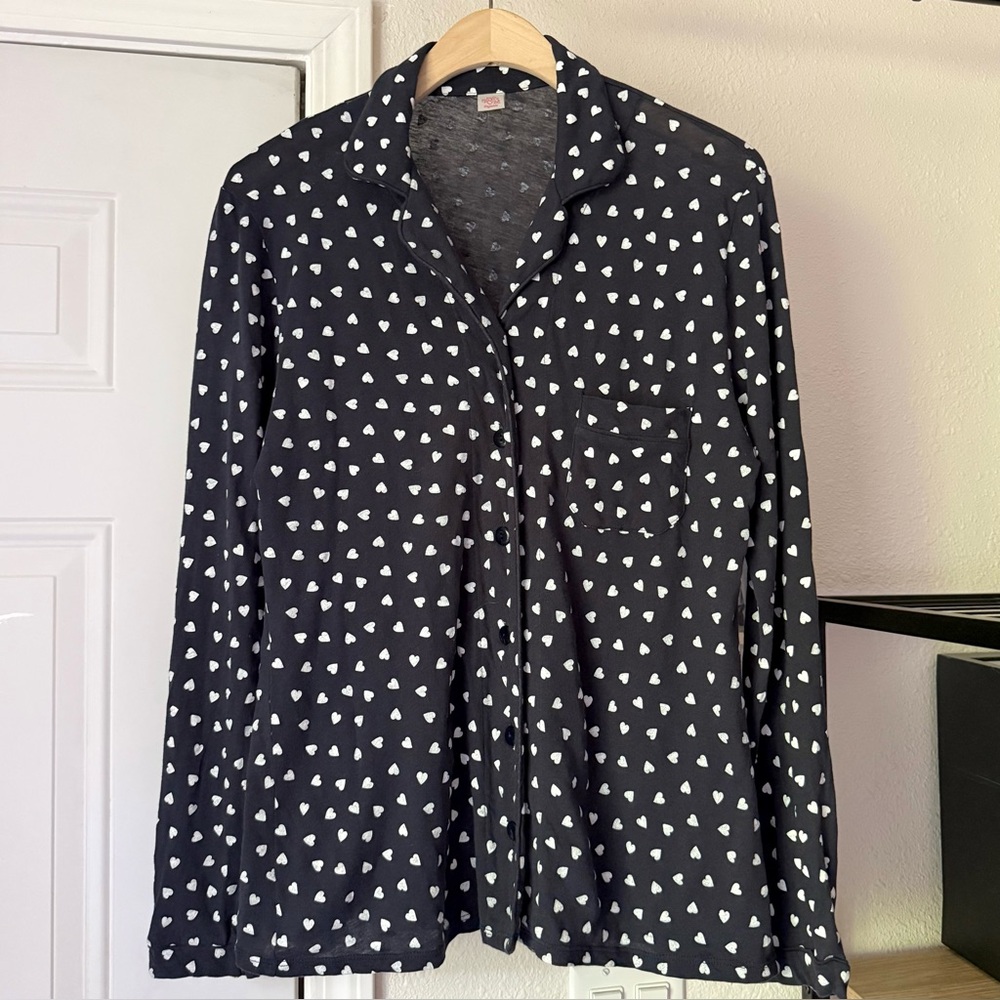 ONLY HEARTS‎ NYC black white heart printed organic cotton button up shirt